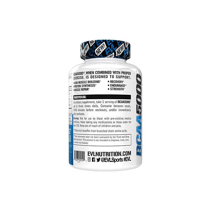 Evlution Nutrition BCAA5000, Branched Chain Amino Acids, Capsules with 5