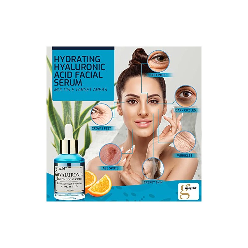 Neogold Suero hidratante de ácido hialurónico para el rostro, humectante