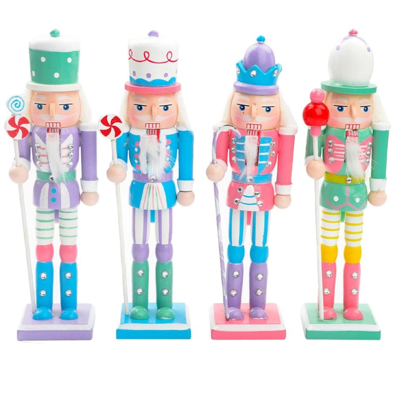 OUNONA 4-Piece Nutcracker Figurine Wooden Nutcracker Ornament Christmas Nutcracker Ornament