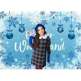 LYCGS 7x5ft Blue Winter Wonderland Backdrop Snowflake Winter Photography Background Christmas Ball Decorative Backdrop Baby Shower Children Kids Birthday Party Banner X-439