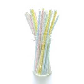 Pastel Chevron Straws Light Pink, baby blue, Mint Green & Yellow Chevron Straws, Baby Wedding Easter Light Colorful Drinking Straws - 25 Pack - Pastel Chevron Straws