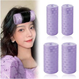 Bangs Curler, Thick Curler, 2.0 inches (50 mm) & 1.6 inches (40 mm), Set of 4, Bangs, Magic Curler, Hand Wind, Hair Curler, Easy, Thick, Korean Style, Extra Large, Easy to Wind, Hook, Brushed Aluminum