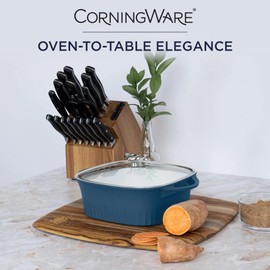CorningWare QuickHeat 3.2-QT Cast Aluminum Roaster With Lid & Non-Stick Ceramic Interior, Lightweight and Fast Even Heat Baking & Cooking, For Meats, Soup, Browning, Searing, French Navy