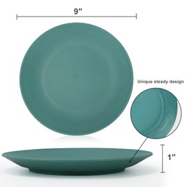 Flat Dinner Plates Set of 8 Alternative for Plastic Plates Microwave and Dishwasher Safe Wheat Straw Plates for Kitchen Unbreakable Kids Plates(Green,9 inch)