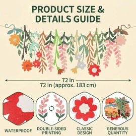 2 Pcs Flower Banner with Paper Flower Fans, Floral Garland Party Decorations for Spring Birthday Wedding Baby Shower Wall Backdrop