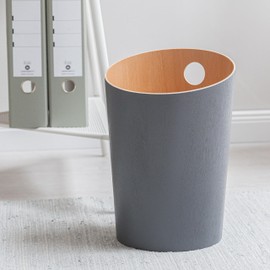 Kazai.® Bennet Design Waste Paper Bin | Unique Design for Office, Bedroom, Children's Room and Much More | Waste Bin Made of Real Wood Veneer | Dark Grey