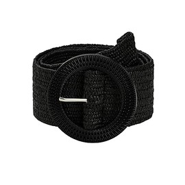 Verdusa Women's Round Buckle Elastic Straw Belts Boho Waist Belt Black 90
