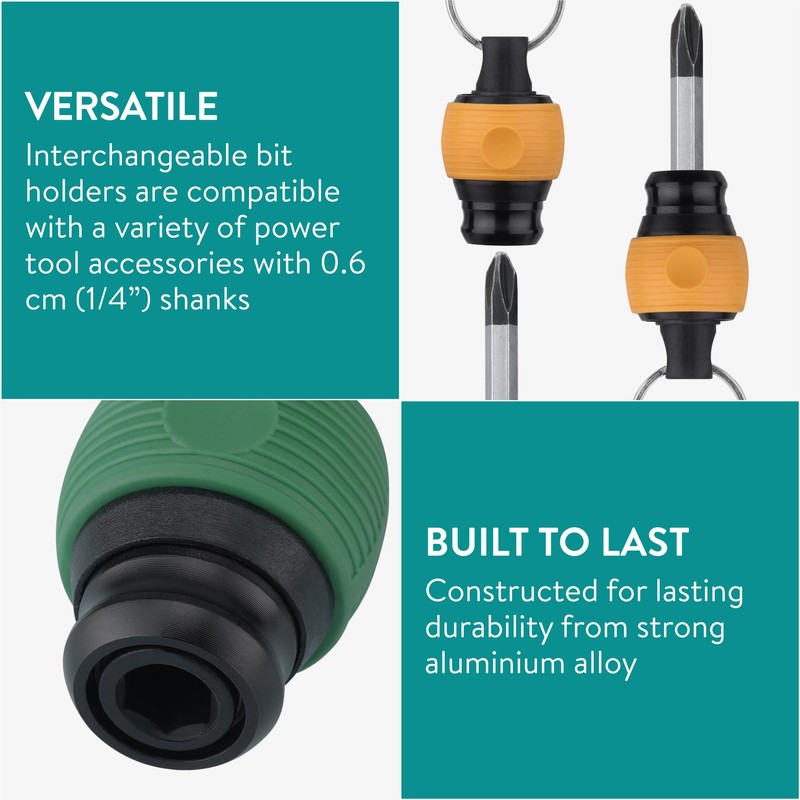 Navaris Ball Grip Bit Holder Set - Carabiner Ring for