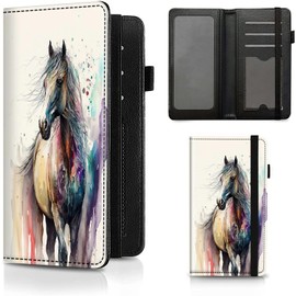 BEOTIWAD Checkbook Cover with Watercolor Horse Pattern Premium Leather Check Book Holder Wallet with RFID Blocking Function for Men and Women