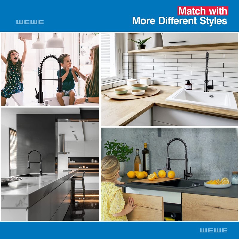 WEWE Faucet for Kitchen Sink, Kitchen Faucets Black Stainless Steel