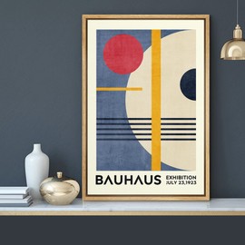 MUDECOR Framed Canvas Print Wall Art Red & Blue Bauhaus Geometric Display Abstract Shapes Illustrations Fine Art Mid-Century Modern Multicolor for Living Room, Bedroom, Office - 24"x36" Natural