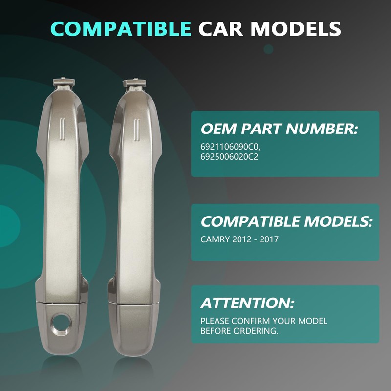 1 Pair Exterior Door Handle Magnetic Gray fits Camry 2012-2017