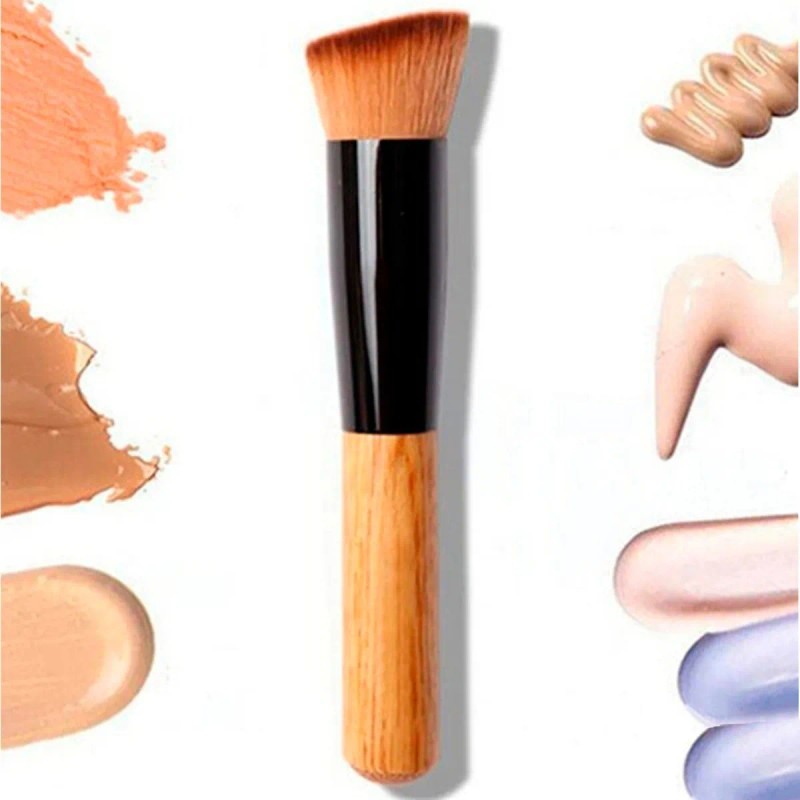 Brocha Maquillaje Base Punta Diagonal Madera + Mini Brocha F