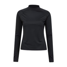 Mountain Warehouse Womens Long Sleeve Rash Vest - SPF50+ Sun Protection Ladies Rash Guard, Quick Drying Rash Top, Flat Seams, Stretchable - for Swimming, Jet Black Women's Size 6