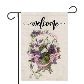 OPULANE Spring Floral Welcome Garden Flag 12×18 Inch Double Sided Small Vertical Burlap Summer Yard Flags Seasonal Outdoor Decor for Farmhouse Rustic Home Lawn Patio Wedding Outside
