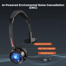 Single Ear ENC Wireless Headset for Work, Monaural BT Headset with Noise Canceling Microphone, 40H Working Time, Wireless Office Headphone with Microphone for Laptop/Computer/Zoom/Teams/Truck Driver