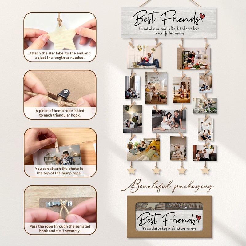 ELMCH Best Friend Frame Photo Collage Board Hanging Display With