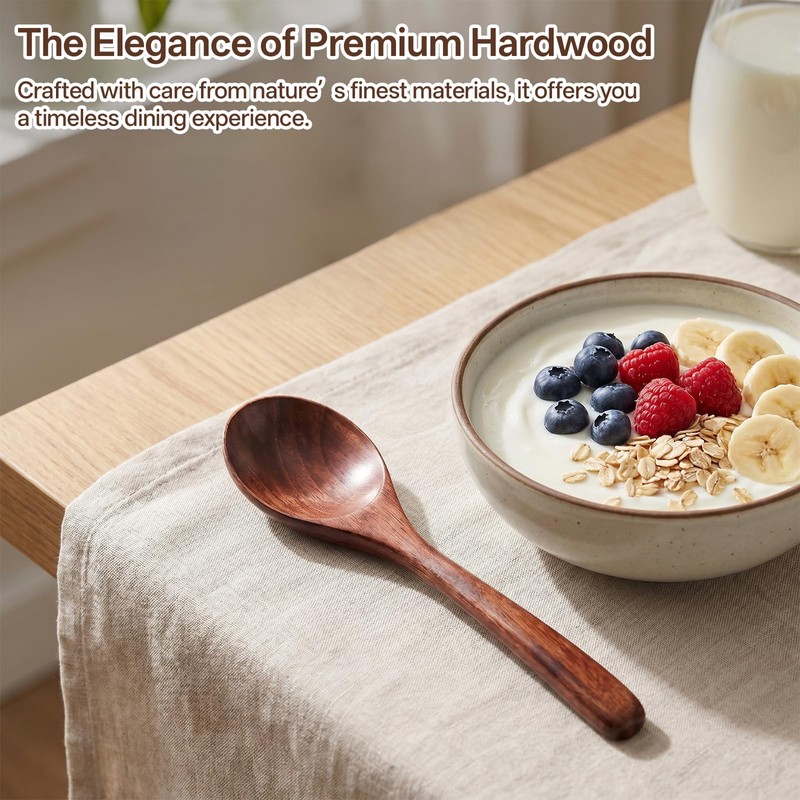 2 PCS Wooden Spoon for Eating, 6 Inch Long Small