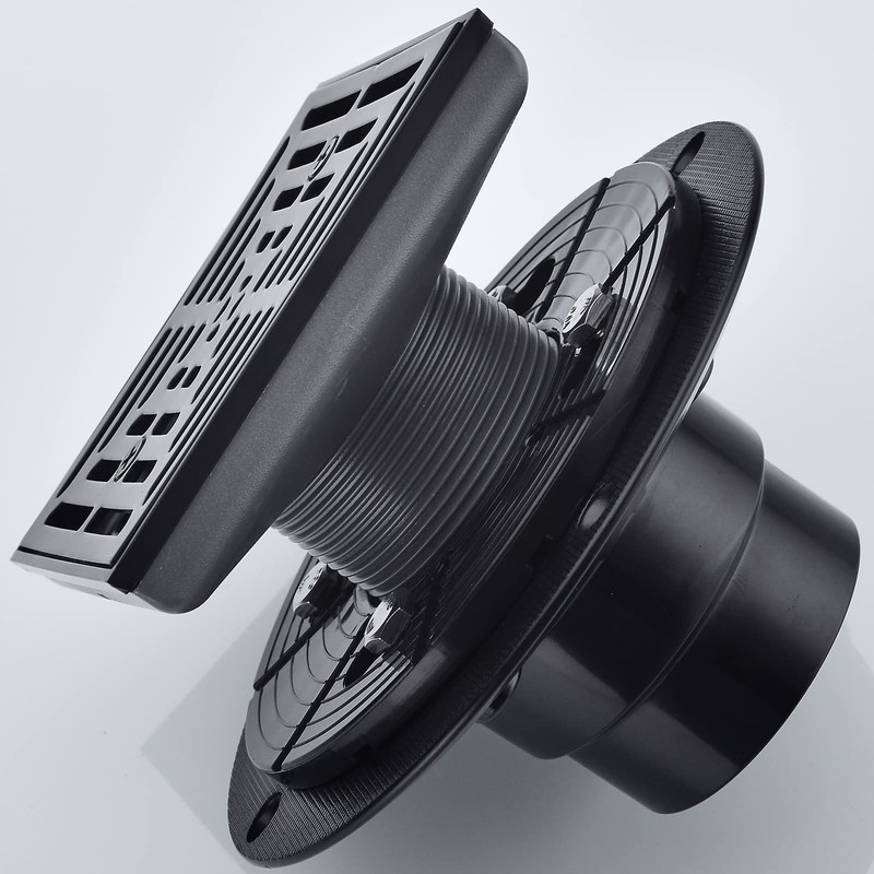 RANDOM 4 Inch Black Shower Drain Square with Adjustable PVC