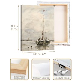 JUZAI Canvas Wall Art Classical Marine Oil Painting Canvas Prints, Vintage Framed Wall Art Prints for Living Room Bathroom Kitchen Hallway Wall Decoration Hang Pictures Wall Artwork (8x10in)