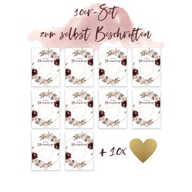 HIMMEL.HERZ.PAPIER® Make Your Own Scratch Cards Set of 10 Bordeaux – Scratch Cards to Write on Yourself – Scratch Card Ich liebe dich – Design Rubellose Yourself – For Labelling