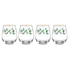 Lenox 888202 Holiday 4-Piece Stemless Wine Glasses, Christmas Drinkware Set, Hosting