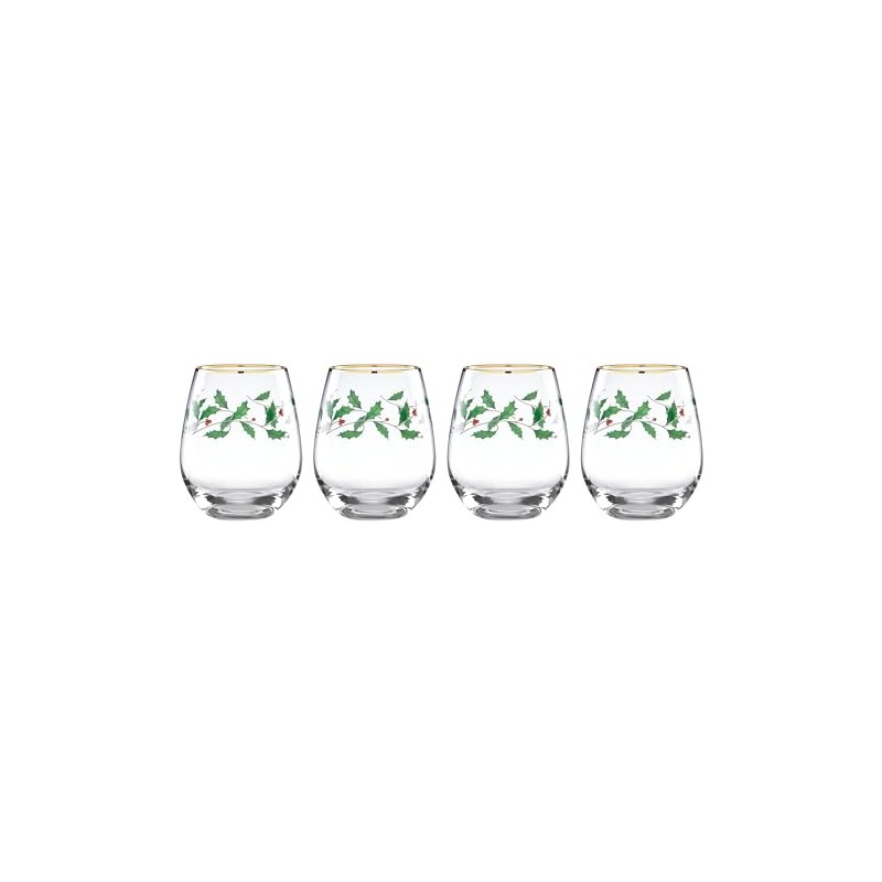 Lenox 888202 Holiday 4-Piece Stemless Wine Glasses, Christmas Drinkware Set,