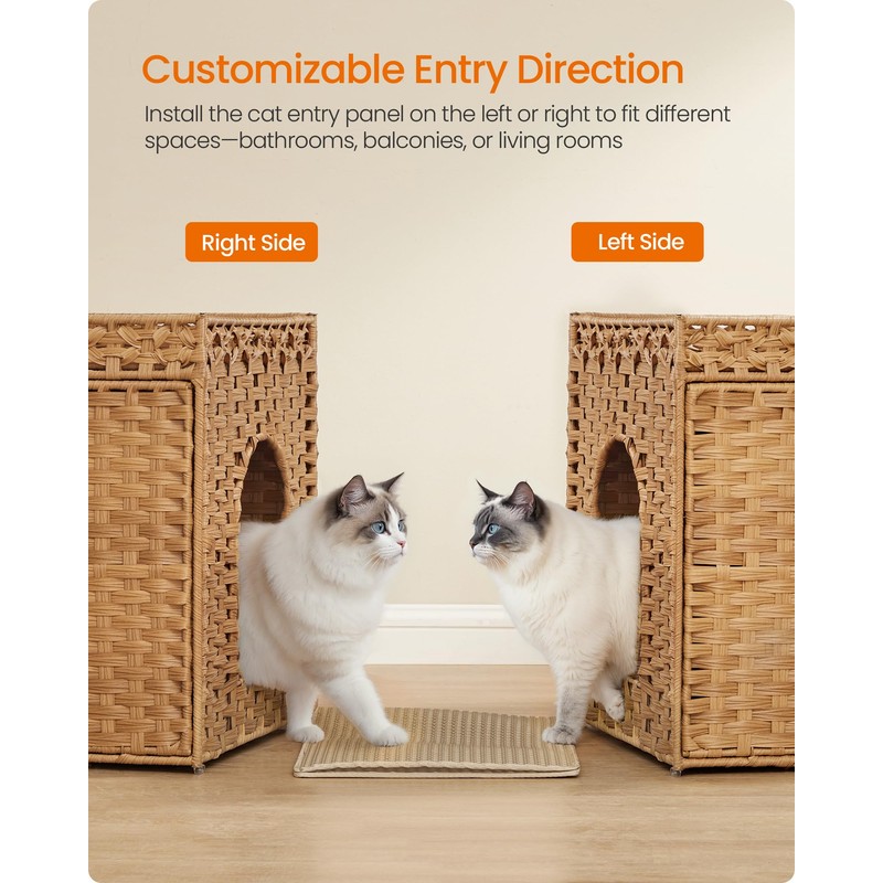 Feandrea Cat Litter Box Enclosure, Handwoven Rattan Hidden Litter Box