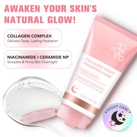 Collagen Night Wrapping Mask, Overnight Collagen Face Mask, Peel Off & Deep Hydration & Anti-Aging & Elasticity, Moisturiser Skin Care For Dry, Dehydrated Skin, 75ml