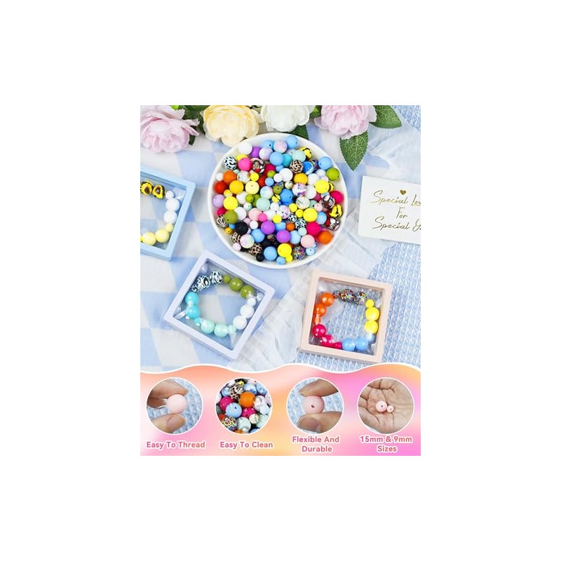 100PCS FIVEIZERO Silicone Beads, 9mm & 15mm Silicone Beads for
