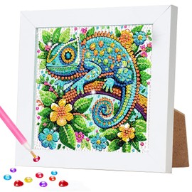 DOMROM Animal Diamond Art Kits for Kids, Green Diamond Painting Kits with Frame DIY Mosaic Gem Kit for Kids Ages 6-8-12, Chameleon Art and Crafts for Girls Boys Adult Gift Home Decor
