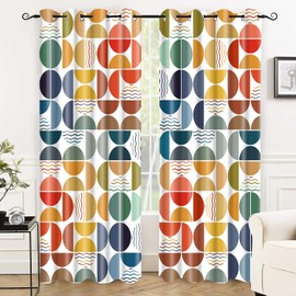 Colorful Abstract Curtains Geometric Circle, Mid Century Modern, 42x84in