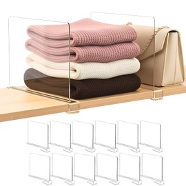 SortNStore Shelf Dividers Purse Organizer for Closet: 12-Pack Acrylic Bag Storage Organizer for Handbags, Clutches, Clothes, Sweater, Towel on Wood Shelves
