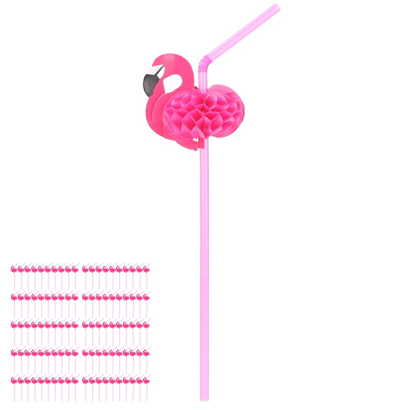 100Pcs Flamingo Drinking Straws Cute Pattern Environmentally Friendly Bendable Cocktail