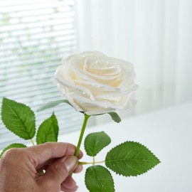 Carlita‘s Blooms 50pcs Ivory Roses Artificial Flowers Bulk Fake White Roses Silk Flower with Stems Realistic Flowers for Wedding Centerpiece Party Birthday Decor