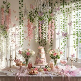 Canlierr 58 Pcs Fairy Garland Wisteria Decoration,Pink, White