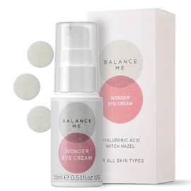 Balance Me Wonder Eye Cream para ojeras, tratamiento de ojos hinchados con ácido hialurónico, hamamelis y aceite de pepino, antienvejecimiento, antiarrugas, (1 x 0.5 fl oz)