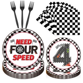 Rakuto Cars 4th Birthday Party Plates and Napkins Set, 96PCS Need Four Speed Birthday Decorations Supplies, Racing Car Fourth Disposable Tableware for Boys
