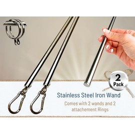 OooWow 36 inch (2 Pack) Stainless Steel Iron Curtain Pull Wand - Drapery Pull Rod - Versatile Curtain Wand - Strong Curtain Pull Rod - Metal Drapery Wand (36in SS 2Pk)