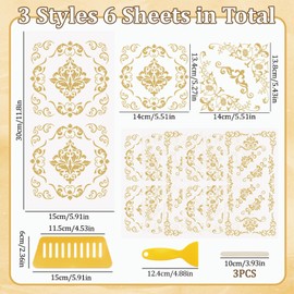 WANDIC 6 PCS Gold Stamping Decals Rub on Transfer Stickers,Vintage Border Decals Waterproof Stickers for Furniture Cabinets Window Wallpaper DIY