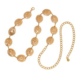 Waist Chain Belts Apparel Belt - Metal Concho Chain Belts Hollow Out Daisy Chain Belt Waist Chain Womens Adjustable Metal Belts for Women Girls Outfit Dresses Jeans Cowgirl Ornaments(Gold)