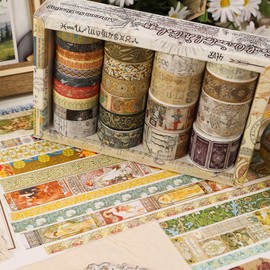 Songdao Juego de cinta washi vintage - 24 rollos de cintas adhesivas para manualidades, surtido de cintas decorativas retro para manualidades, álbumes de recortes, bricolaje, envoltura de regalos (12