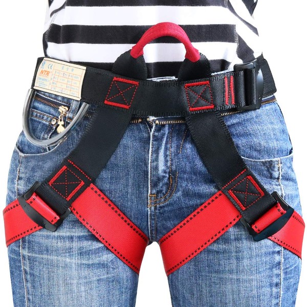 Xben Sit Harness, Climbing Harness, Unisex, Light and Convenient Rock Climbing Harness, Roof Improvement, Safety Protection Safety Belt (Black & Red)