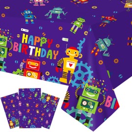 iPartyFun Robot Birthday Party Tablecloths 3Pcs Robot Theme Happy Birthday Table CoversDecorations for Gear Robot Party Decoration Baby Shower Supplies