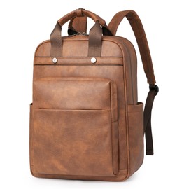 CTTOVIS Leather Laptop Backpack for Women 15.6 Inch Work Travel Backpack Fashion College Business Computer Bag (Brown)