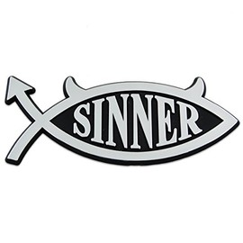 Sinner Plastic Auto Emblem - [Silver][5'' x 2 1/4'']