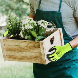 Shield Right 12 Pack HiVis DuraFlex Sandy Nitrile Work Gloves,13 Gauge High Visiblity Nylon, Heavy Duty Grip, Comfort Fit, Protective & Durable, Machine Washable, Safety Work Gloves (8 Meduim)