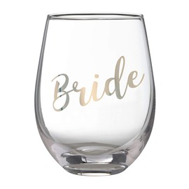 Lillian Rose Gold Bride Stemless Wine Glass, Height 4.75" (G115 BR), 1 Count (Pack of 1), Clear