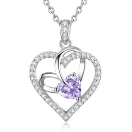 CDE Necklace Women's White Gold Heart Chain Copper Birthstone Gifts for Her Mother's Day Birthday Christmas for Women Mum, Copper, Zircon