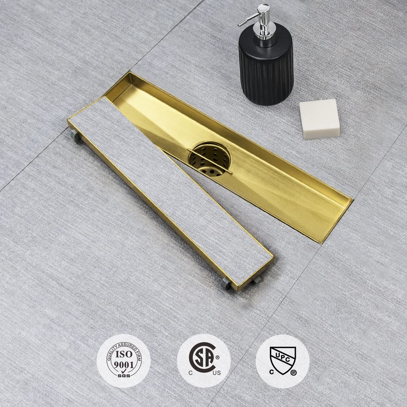 SaniteModar Linear Shower Drain, Gold Shower Drain 12 inch with